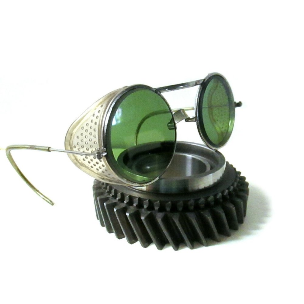 Antique Willson Green Goggles Sunglasses Vtg Cool Steampunk Safety Glasses Specs